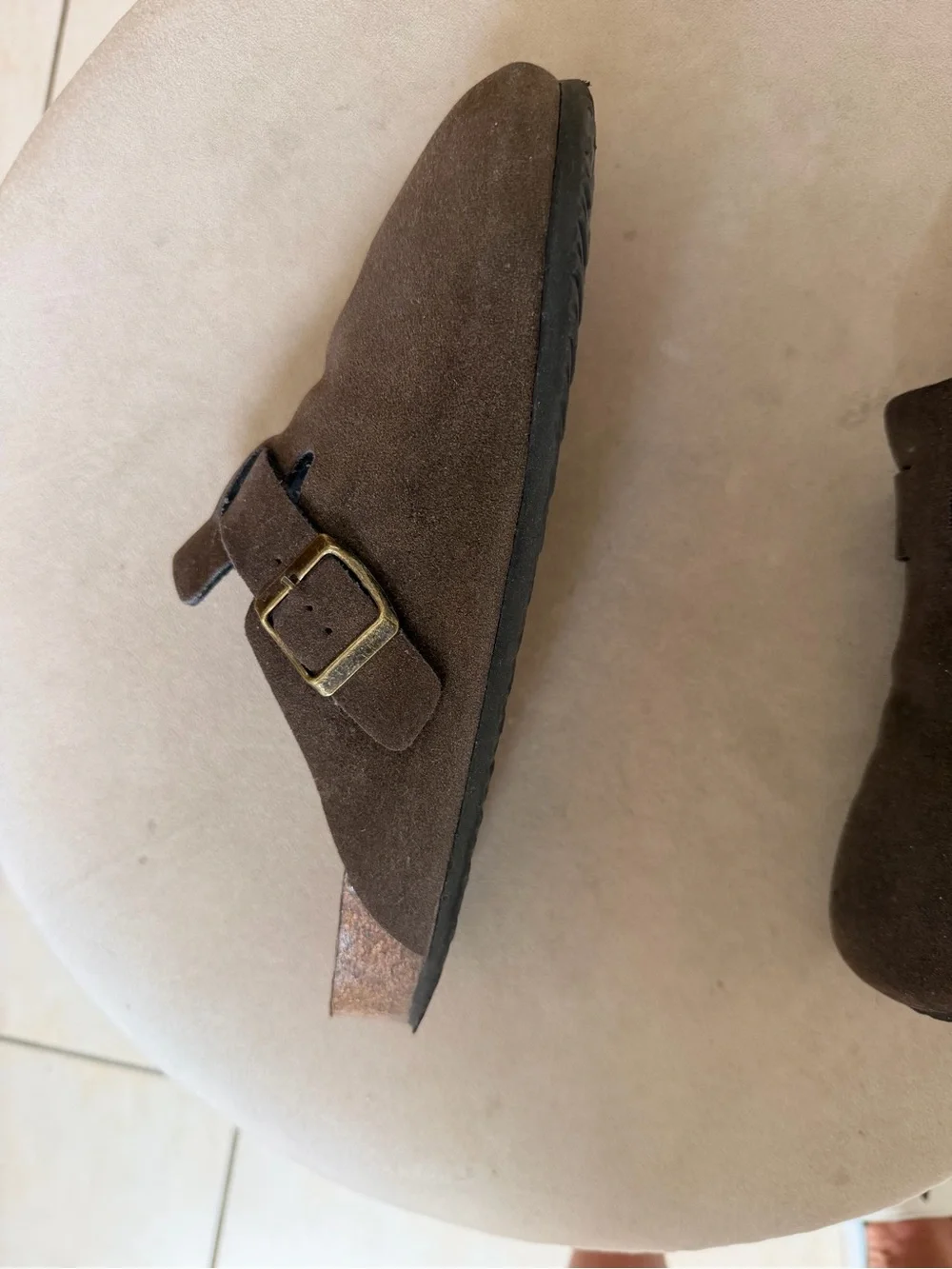 Men's Brown Suede Slip-On Clogs with Buckle